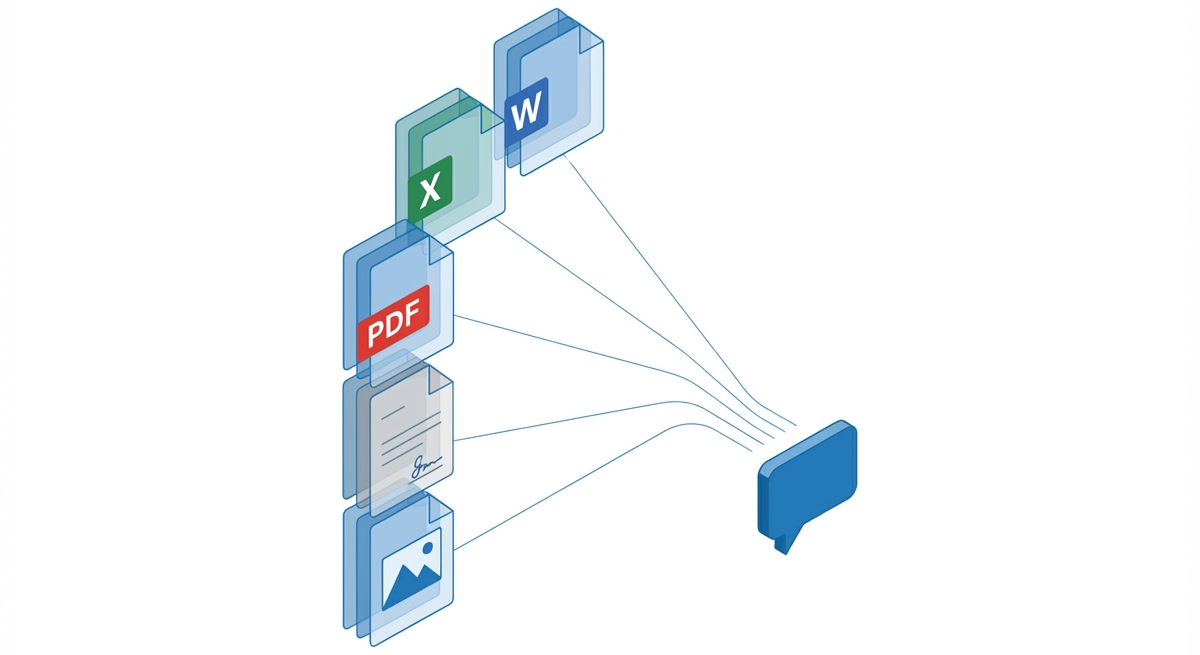 Dokumenten-Stapel fließen als Antworten in einen Chat-Dialog